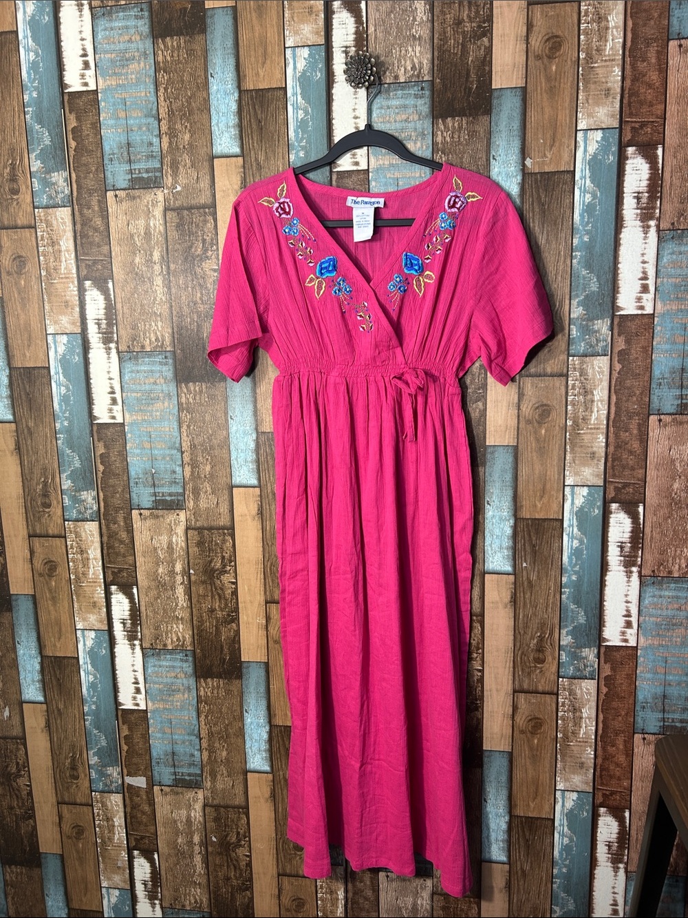 PARAGON Hot Pink Embroidered V-Neck Maxi Dress